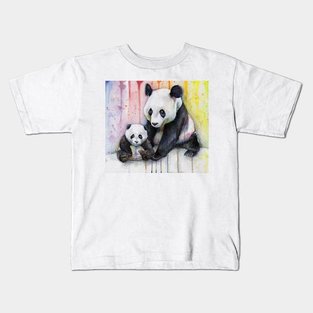 Pandas in the Rainbow Kids T-Shirt by Olechka